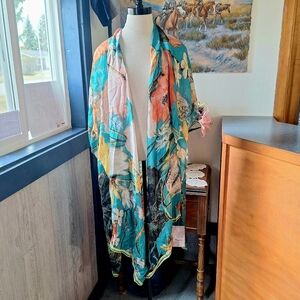 Ruggine Teal Floral & Butterfly Kimono or Shrug, One SIze,Style#25U2058, NWT🌞